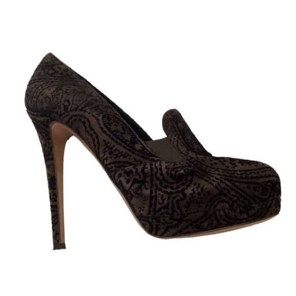 Francesco Sacco Viola Suede Embroidered High Vamp Platform Pump Size 9.5 Italian - Picture 2 of 11